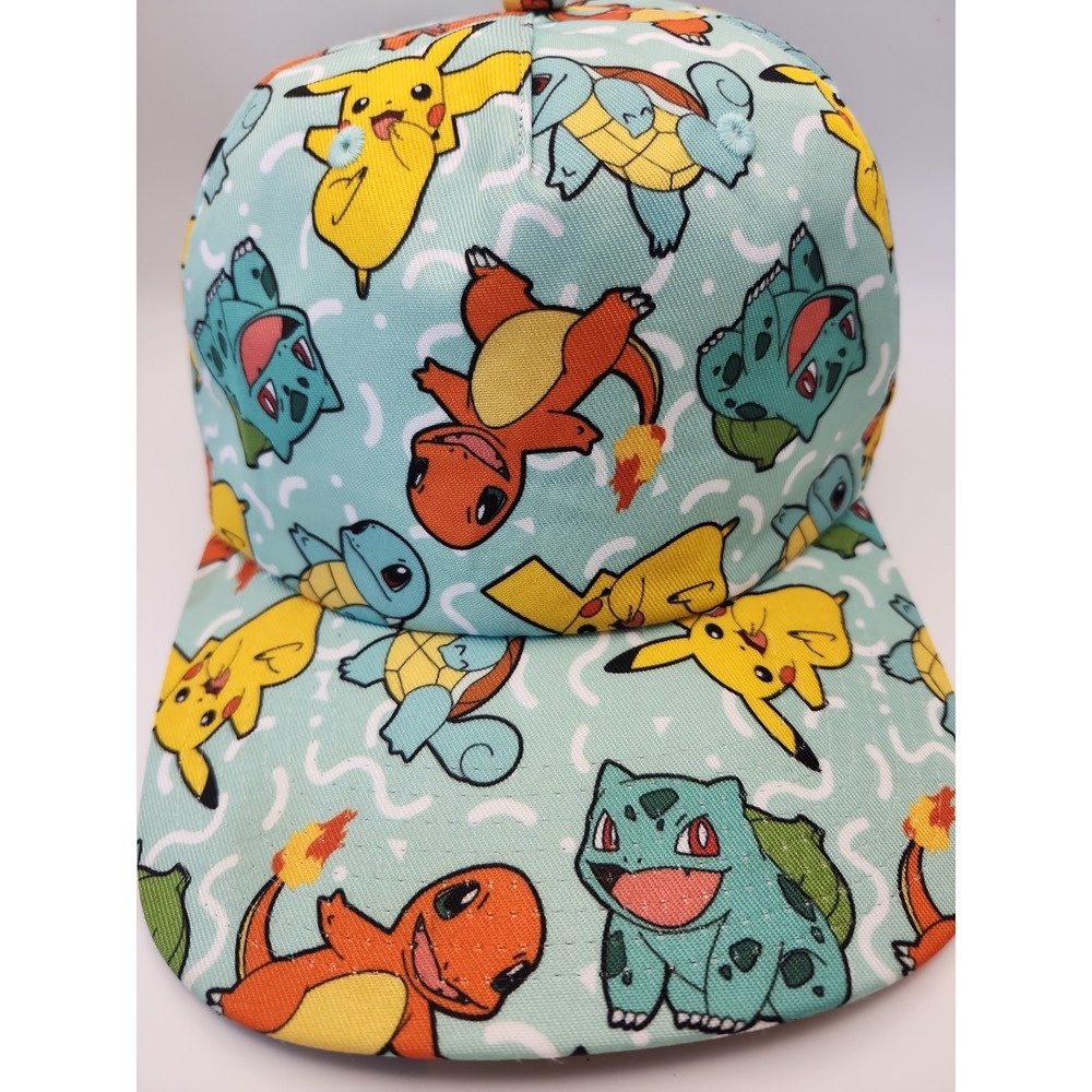 Pokémon Adjustable Snapback Hat Pikachu Charmander Squirtle Bulbasaur Multicolor